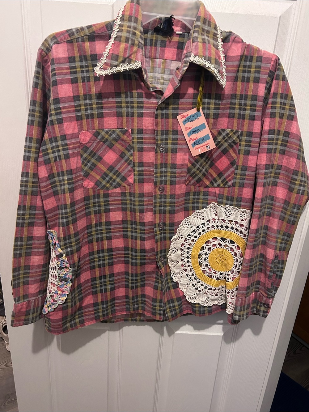 Woman’s unique Cowgirl social flannel with appliqué’s. New with tags, Large.